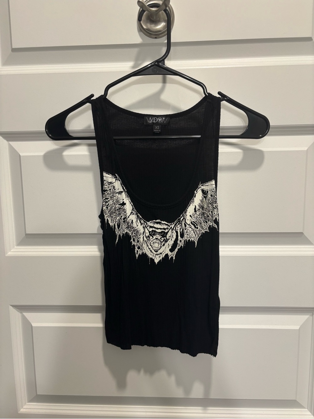 Dolls Kill Black Tank with White Distressed Bat Graphic